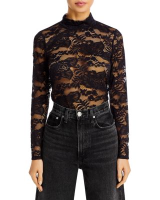 black lace polo neck top