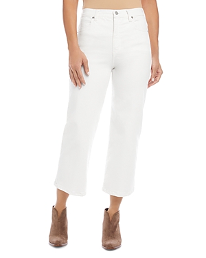 Shop Karen Kane Brooklyn High Rise Cropped Wide Leg Jeans In Cream