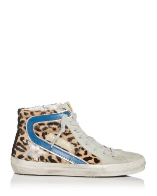 Golden Goose Women's Slide Leopard Print Calf Hair High Top