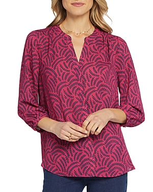 Nydj Three Quarter Sleeve Printed Pintucked Back Blouse In Union Valley