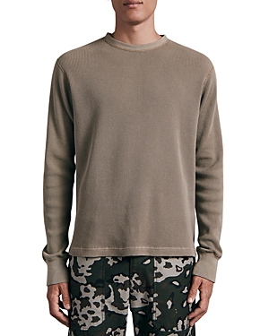 Rag & Bone Long Sleeve Waffle Knit Cotton Top In Light Olive