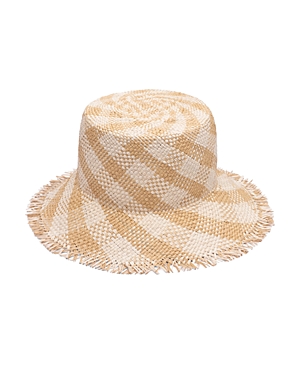 Eugenia Kim Ramona Frayed Checked Straw Bucket Hat In Beige