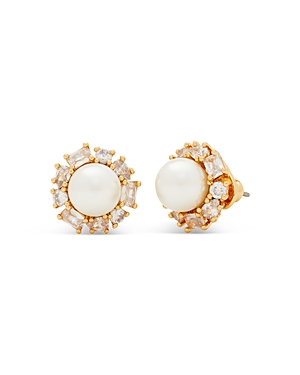 Shop Kate Spade New York Candy Shop Imitation Pearl Halo Stud Earrings In Cream/gold