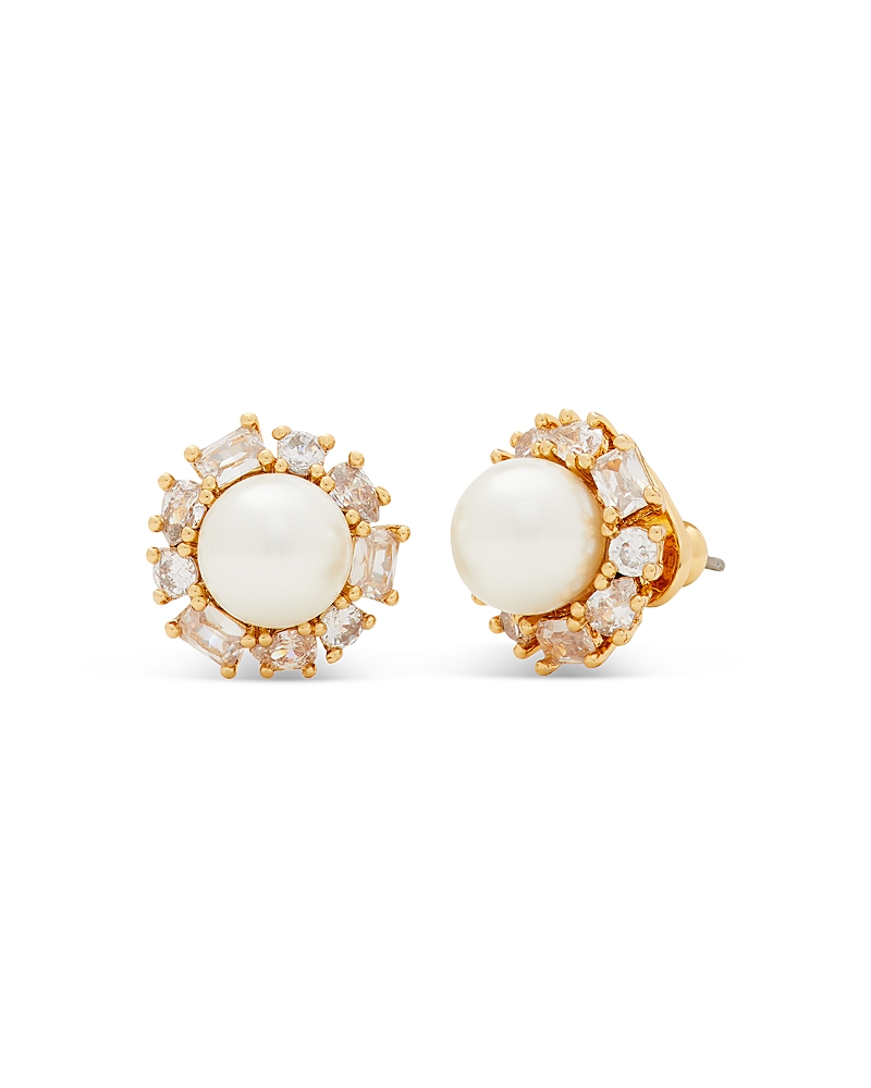 Kate Spade Gold-tone Candy Shop Imitation Pearl Halo Stud Earrings In Cream/gold