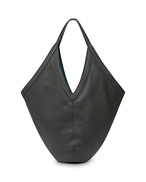 Shop Mansur Gavriel Soft Leather Hobo Bag In Seaweed/warm Gold