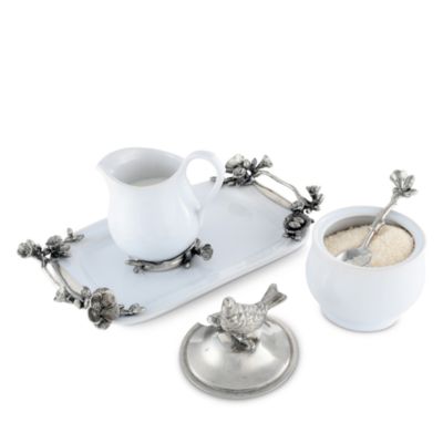 Pewter Song Bird Stoneware Creamer Set