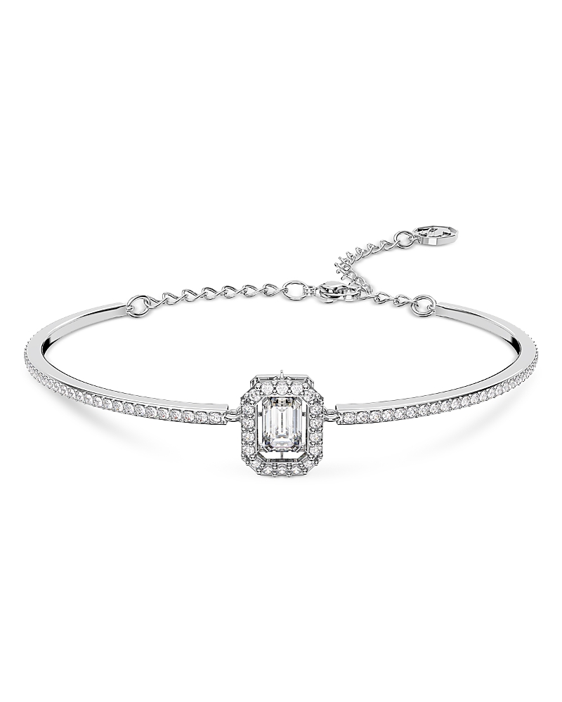 Swarovski Rose Gold-tone Crystal Octagon Halo Bangle Bracelet In Silver