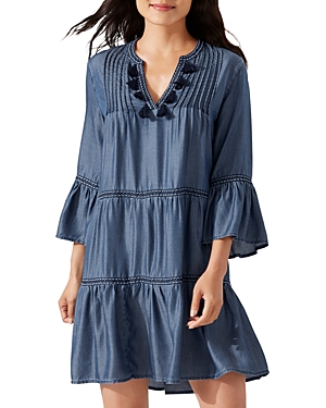 Shop Tommy Bahama Chambray Embroidered Dress Swim Cover-up