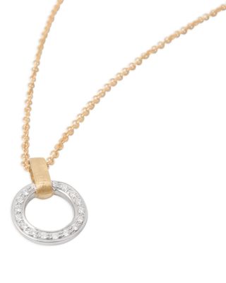18K White & Yellow Gold Jaipur Link Diamond Flat Circle Pendant Necklace, 16.5"
