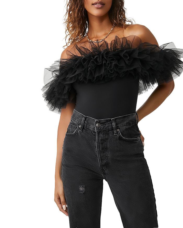 FREE PEOPLE Tulle BIG LOVE Bodysuit – Silver Accents