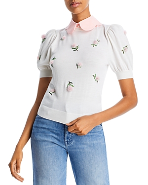 Alice and Olivia Chase Puff Sleeve Roses Top