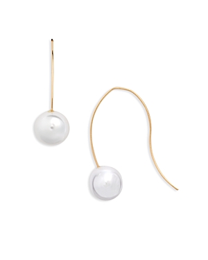 Kenneth Jay Lane Imitation Pearl Ball Wire Earrings In White/gold