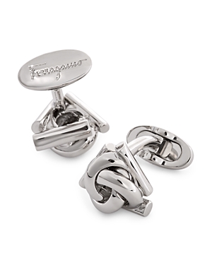 Shop Ferragamo Salvatore  Knot Cufflinks In Palladio