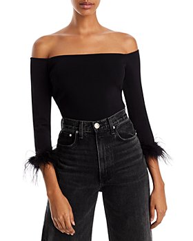 Lucy Paris - Joyce Off-the-Shoulder Feather Cuff Top