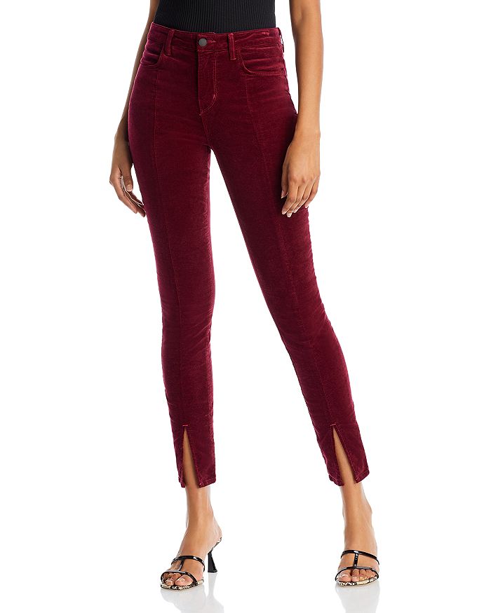 L AGENCE Jyothi Velvet High Rise Slit Hem Skinny Jeans in Black