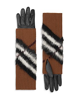 Burberry - Chevron Check Overlay Leather Gloves