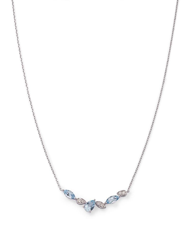 Bloomingdale's Aquamarine & Diamond Accent Curved Bar Necklace In 14k White Gold, 17- Exclusive In Blue/white