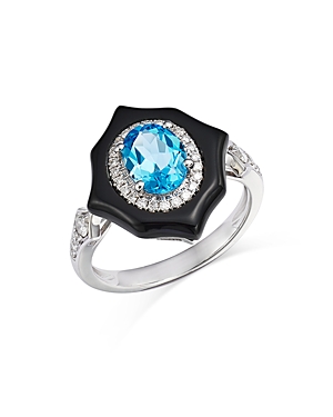 Bloomingdale's Aquamarine, Onyx, And Diamond Ring In 14k White Gold - 100% Exclusive In Blue/black
