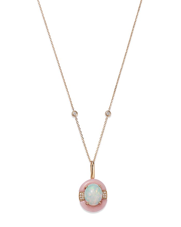 Bloomingdale's Multicolor Opal & Diamond Circle Pendant Necklace in 14K ...