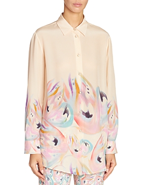 Etro Watercolor Floral Silk Button-up Blouse In Beige