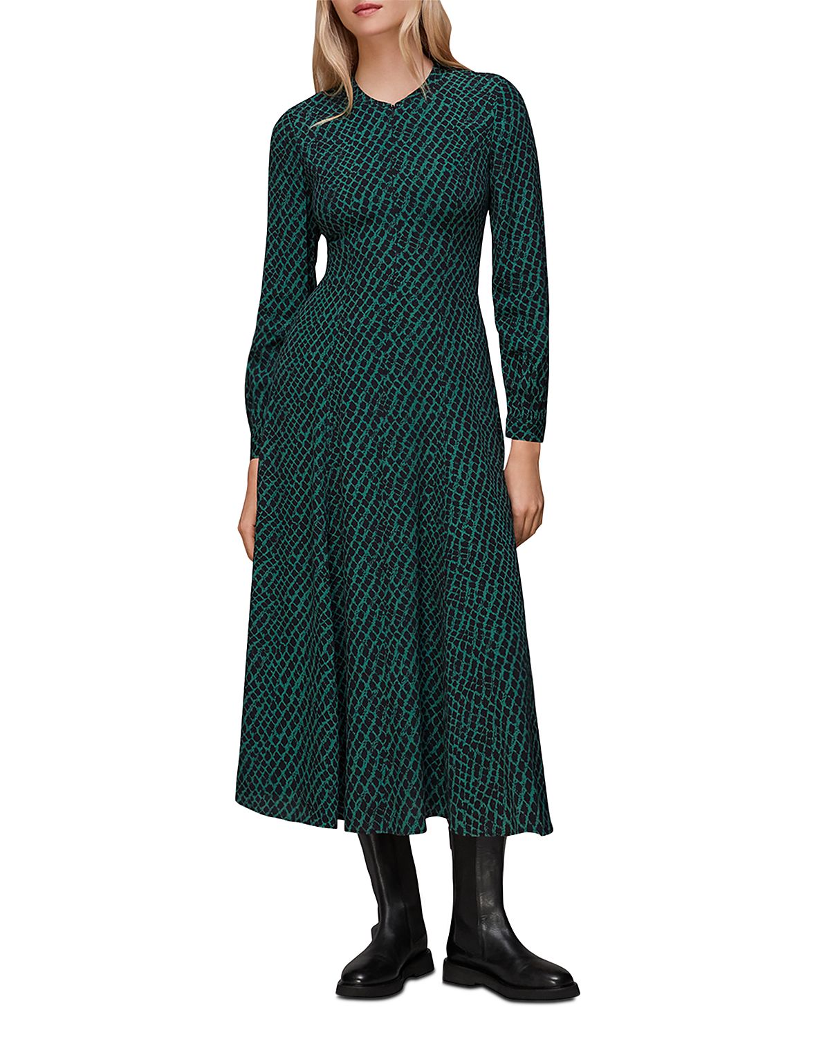 Whistles Brushed Geo Print Midi Dress
