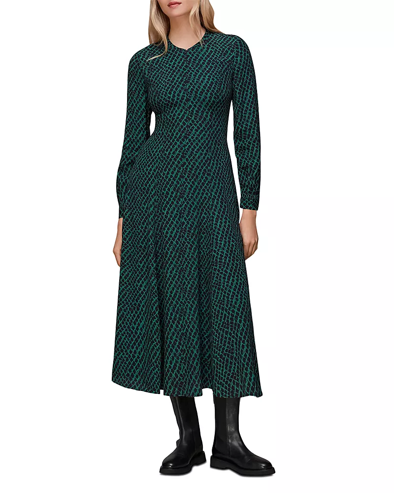 Whistles Brushed Geo Print Midi Dress