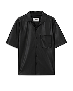 Shop Nanushka Bodil Faux Leather Loose Fit Button Down Camp Shirt In Black