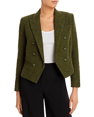 L Agence Brooke Double Breasted Cropped Tweed Blazer In Dark Moss