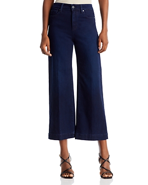 Paige Anessa Dark Blue Cropped Wide-leg Jeans In Monique