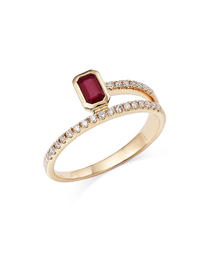 Bloomingdale's Ruby And Diamond Bypass Ring In 14k Yellow Gold- Exclusive In Red/yellow