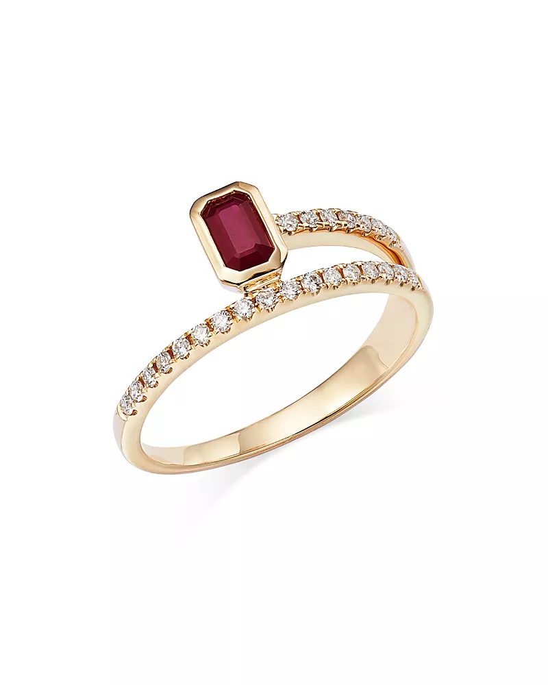 Bloomingdale's Fine Collection Ruby and Diamond Bypass Ring in 14K Yellow Gold