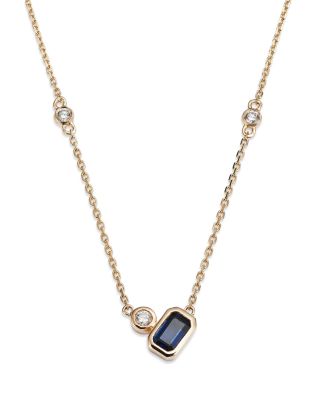 Sapphire and Diamond Accent Necklace in 14K Yellow Gold, 18" 