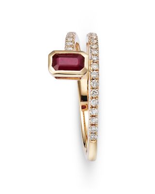 Ruby and Diamond Bypass Ring in 14K Yellow Gold