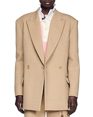 Sandro Double-breasted Blazer In Sand