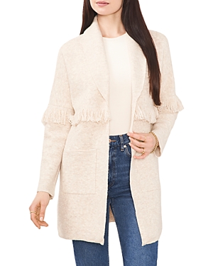 1.state Shawl Collar Fringed Sweater Coat In Neutrals