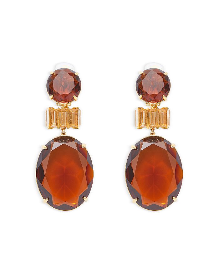 Lele Sadoughi Oversized Faceted Stone Clip On Earrings in 14K Gold
