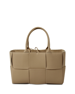 Bottega Veneta Small Arco Woven Leather Tote In Taupe/gold