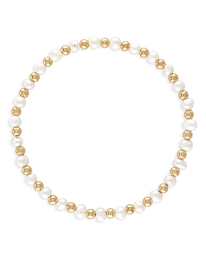 Shop Alexa Leigh Sylvie Freshwater Pearl & Polished Bead Stretch Bracelet In White/gold