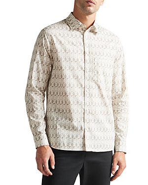 Ted Baker Temple Tree Print Button-up Shirt In Natural