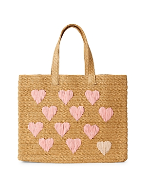 Btb Los Angeles Embroidered Heart Beach Tote Bag In Sand Coral/gold