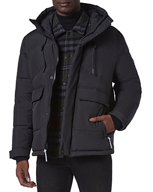 Shop Andrew Marc Ingram Chevron Quilted Open Bottom Puffer With Snorkel Hood In Black