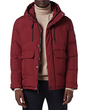 ANDREW MARC INGRAM CHEVRON QUILTED OPEN BOTTOM PUFFER WITH SNORKEL HOOD