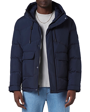 Shop Andrew Marc Ingram Chevron Quilted Open Bottom Puffer With Snorkel Hood In Ink