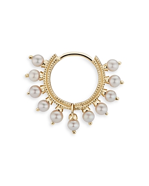 Shop Maria Tash 14k Yellow Gold Freshwater Pearl Small Single Hoop Earring In White/gold