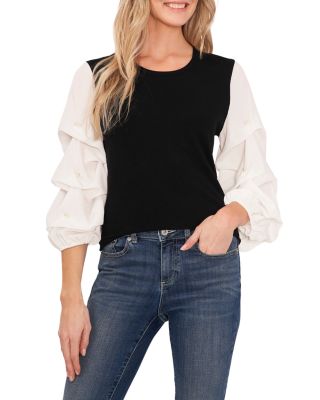 CeCe - Embellished Draped Sleeve Top