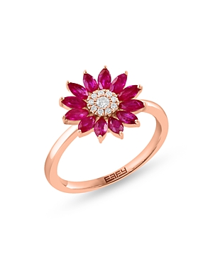Bloomingdale's Ruby & Diamond Flower Ring In 14k Rose Gold - 100% Exclusive In Pink