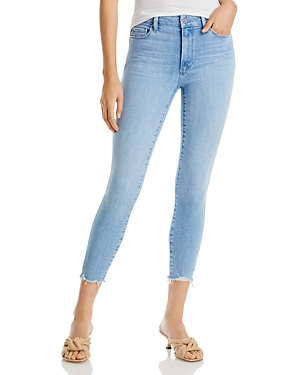 PAIGE HOXTON HIGH RISE CROPPED DISTRESSED SKINNY JEANS IN DOVETAIL