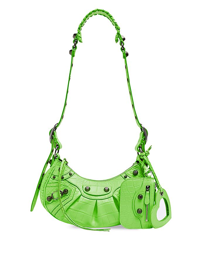 Le Cagole Small Croc Effect Leather Bag in Green - Balenciaga