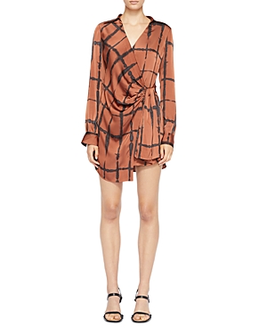 Jonathan Simkhai Sofia Shibori Long Sleeve Faux Wrap Dress In Soft Clay