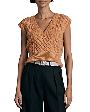 Rag & Bone Elizabeth Cropped Cable-knit Wool, Cotton And Alpaca-blend Vest In Camel